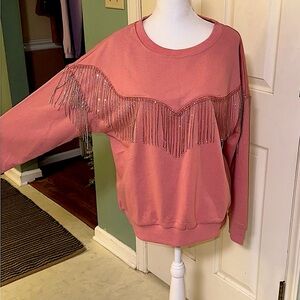 Mauve With Rhinestone Fringe Sweatshirt/Top-NWTS